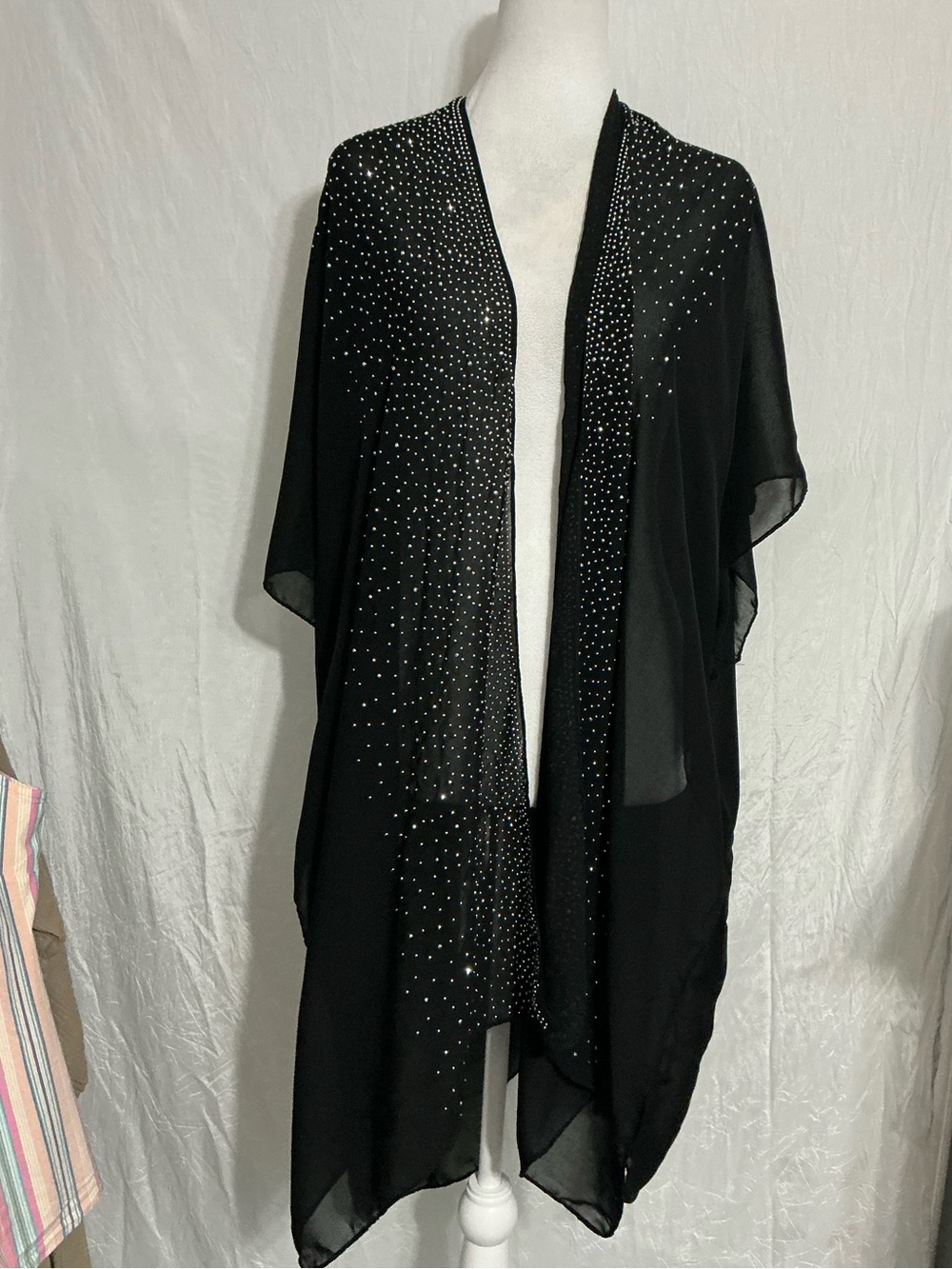 Black Sheer Open Drape Tunic with Sparkling Studs
